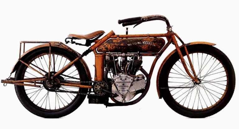 1913 Flying Merkel Model 71 with "monoshock" rear suspension. Image credit, The American Motorcycle by Stephen Wright.